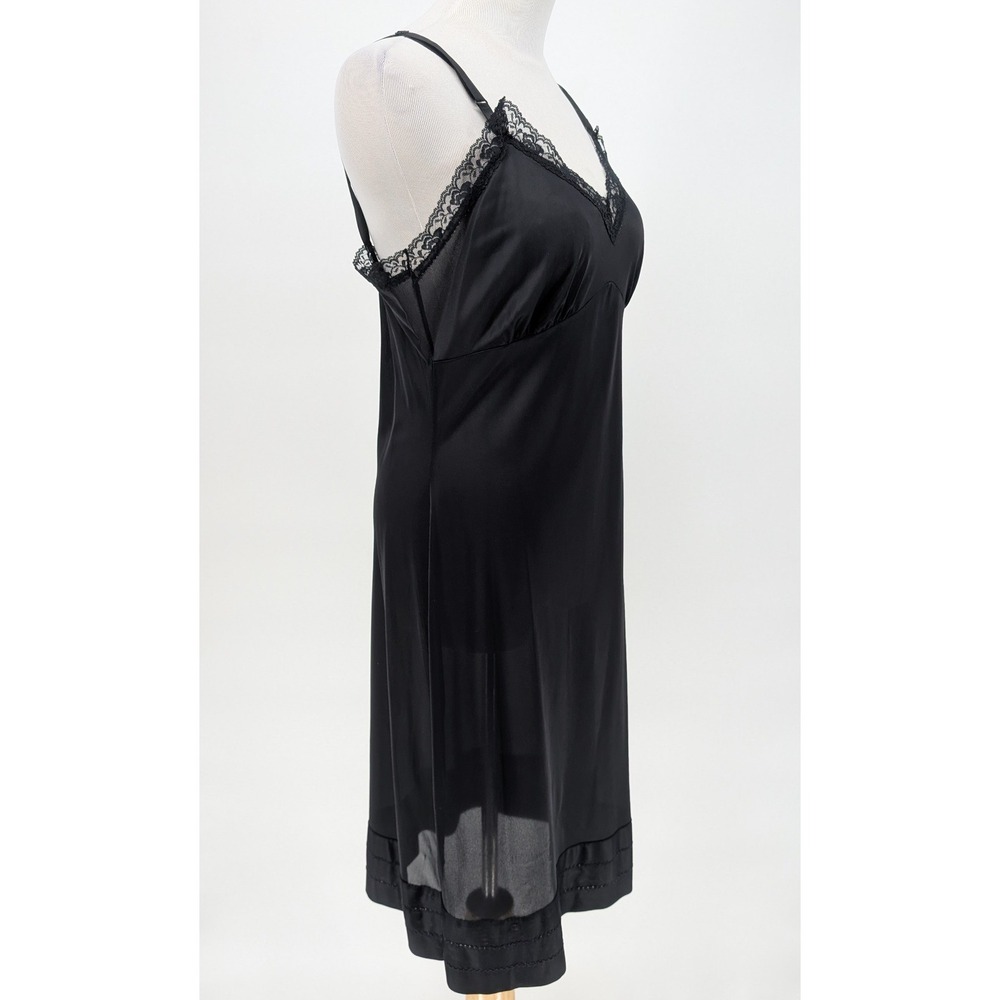 VTG 80s Lingerie Midi Slip Dress S Black Lace Fairy Grunge Gothic Dark Coquette - Picture 4 of 11